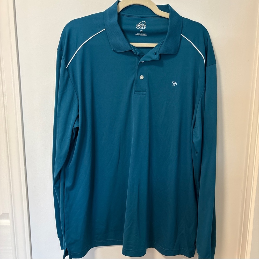 Arnold Palmer Teal Long Sleeve Golf Polo Large Sporty Cool Effect